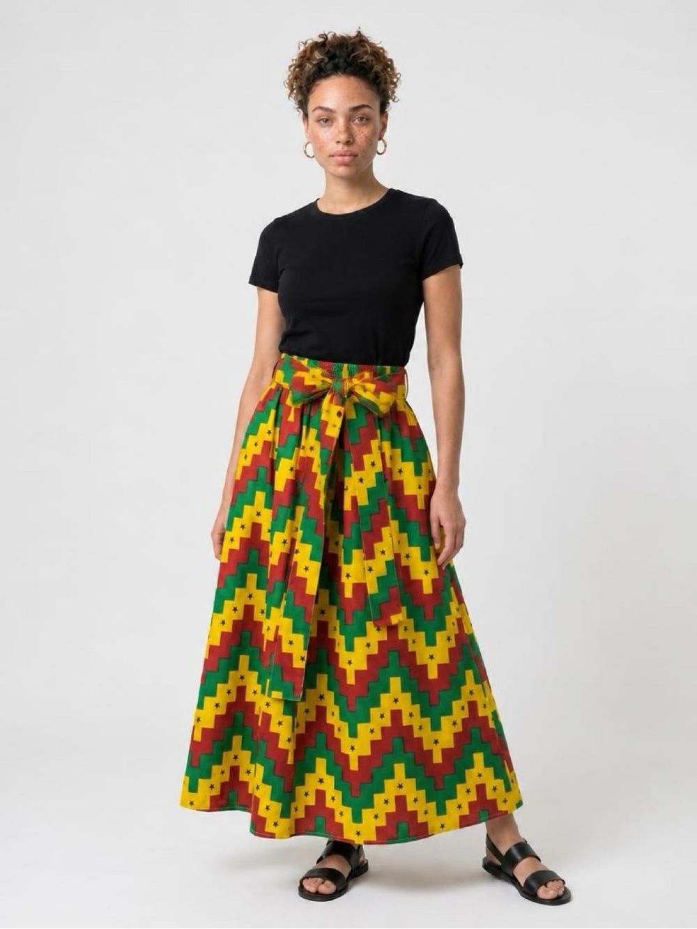 AFRICAN Maxi Skirt SIZE SMALL WITH POCKETS & Tie Waist - FULL SWEEP NEW
